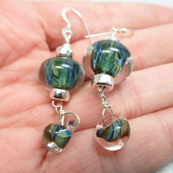 Boro glass bead drop earrings - Picture 9 of 11
